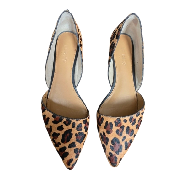 J. Crew Zoe Leather Leopard Print Calf Hair D'orsay Flats / Shoes  F5317 Size 7 - Picture 12 of 16